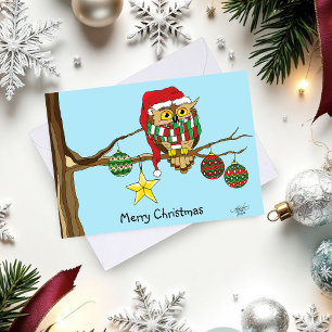 Cartão Ornamentos de Árvore de Coruja de Natal
