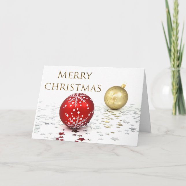 Cartão Ornamentos vermelhos e Dourados (Frente)