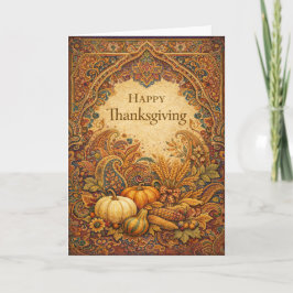 Cartão Ornate Jewel Tone Paisley Thanksgiving Harvest