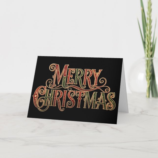 Cartão Ornate Vintage Merry Christmas Calligraphy  (Frente)