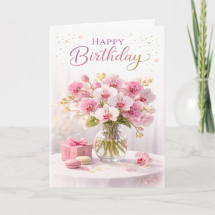 Cartão Orquídea Rosa Floral Elegante Aniversário