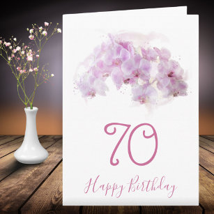 Cartão Orquídea Rosa Watercolor Floral 70 Aniversário