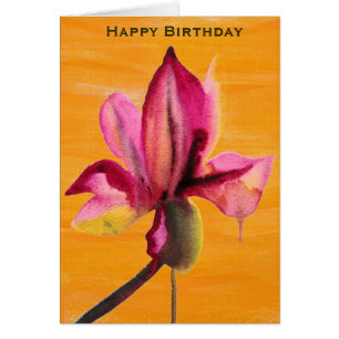 Cartão Orquídea roxa, cor d'água, laranja, aniversário
