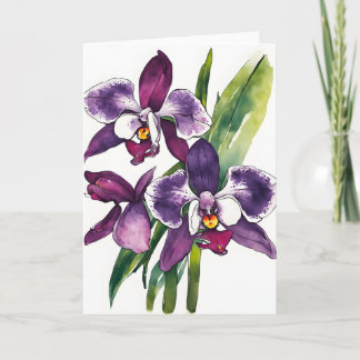 Cartão Orquídea Zygopetalum - Flores em aquarela