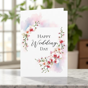 Cartão Orquídeas Elegantes sobre Casamento de Pastel de A