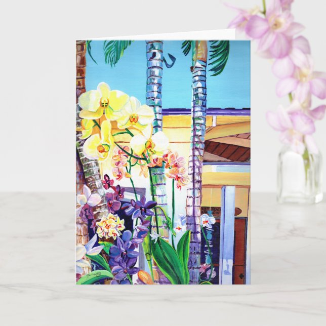 Cartão Orquídeas na placa Baby Beach Bungalow Kauai (Orquídea)