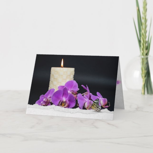 Cartão orquídeas rosa e vela com simpatia de borboleta (Frente)
