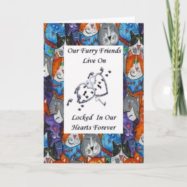 Cartão Os amigos peludos vivem em fechado em nossos gatos (Frente)