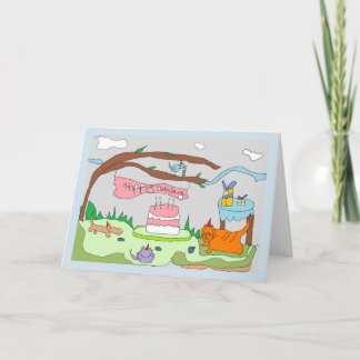 Cartão Os animais de partido de Drawlings dizem, feliz