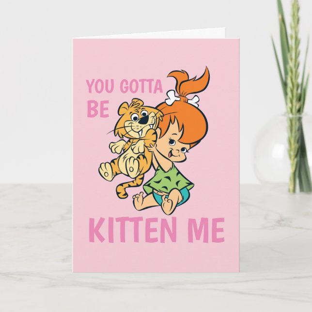 Cartão Os Flintstones | Pebbles e seu tigre (Frente)