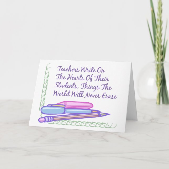 Cartão Os professores escrevem nos corações de seus (Frente)
