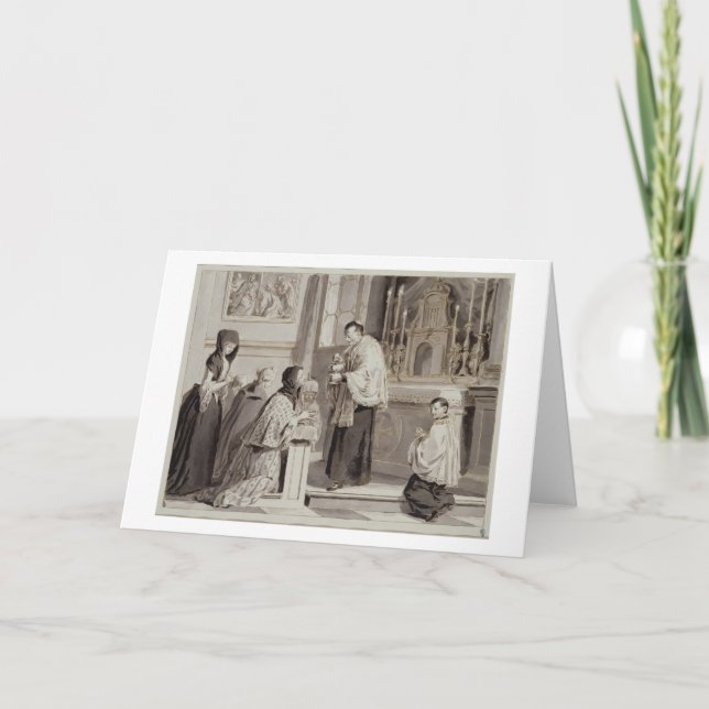 Cartão Os Sete Sacramentos: Comunhão, 1779 (caneta, marro (Frente)