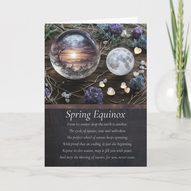 Cartão Ostara Equinócio da Primavera com Cristais da Lua  (Frente)