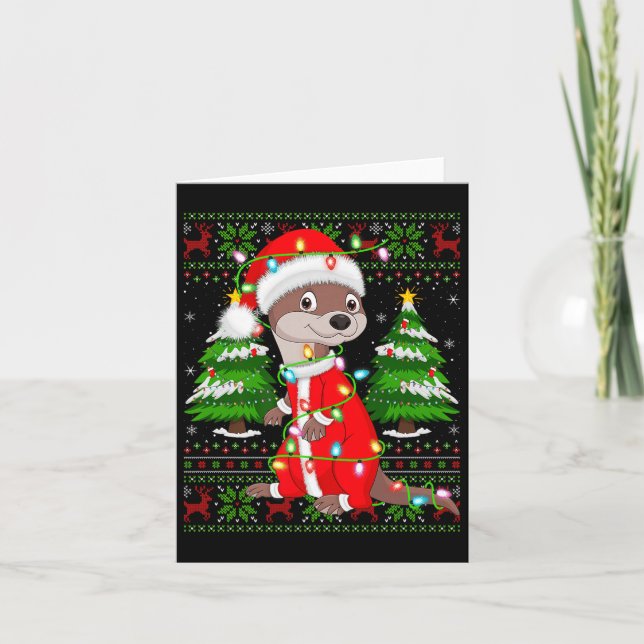 Cartão Otter Christmas Lights Santa Costume Ugly Xmas Swe (Frente)