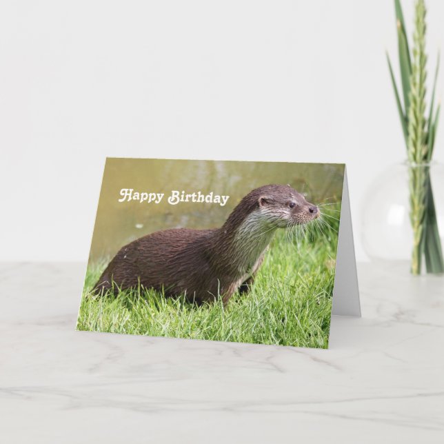 Cartão Otter Grass Wildlife Photo Birthday (Frente)