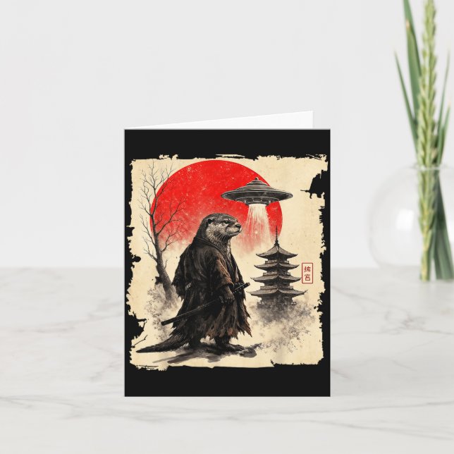 Cartão Otter Samurai Retro Ufo Japanese Warrior Art Graph (Frente)