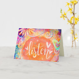 Cartão Ouça Bonito Corações Florais Inspirador Pastel