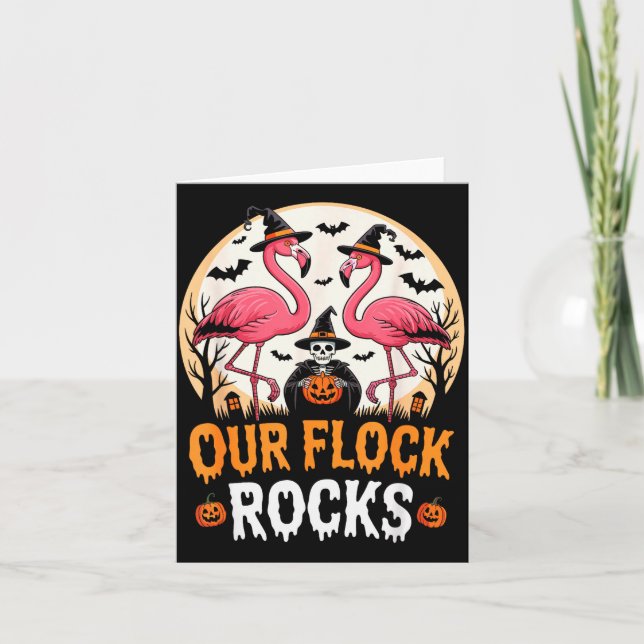 Cartão Our Flock Rocks Flamingo Halloween Costume Matchin (Frente)