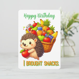 Cartão Ouriço Fofo Com Cesta De Frutas Feliz Aniversário