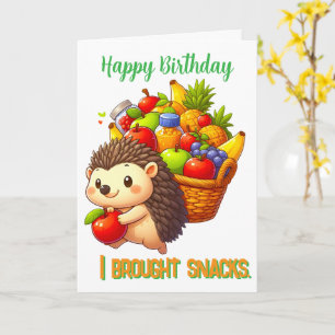 Cartão Ouriço Fofo Com Cesta De Frutas Feliz Aniversário