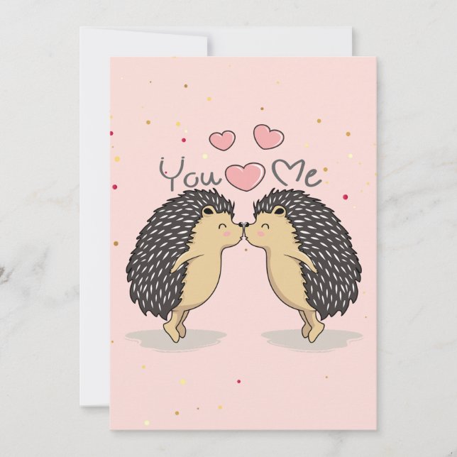 Cartão ouriços fofos beijando (Frente)