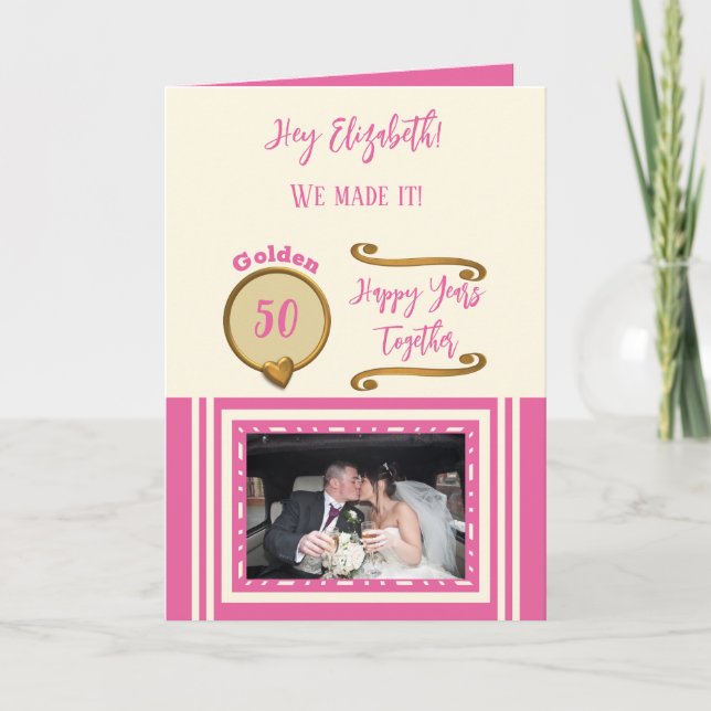 Cartão Ouro 50º aniversário sorvete rosa feliz anos feliz (Frente)