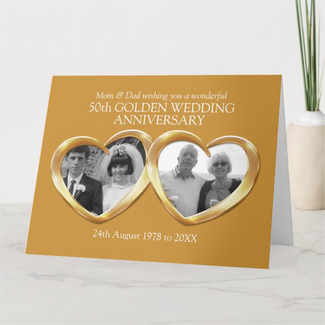 Cartão Ouro aniversário de casamento no passado presente  (Frente)