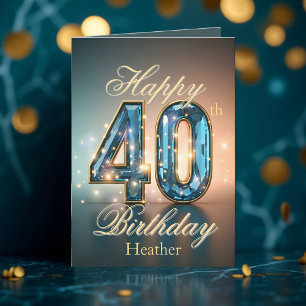 Cartão Ouro Brilhante e Gema Azul para 40º Aniversário