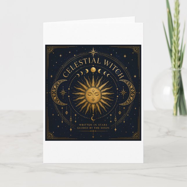 Cartão Ouro Celestial Sol Explosão Lua & Estrelas Espirit (Frente)