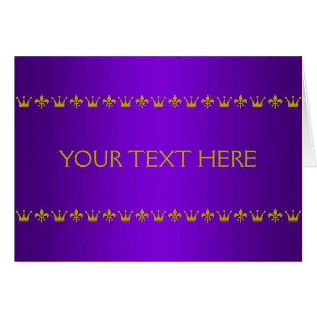 Cartão Ouro Coroa e Lily Border + seu texto e backgr. (Frente Horizontal)