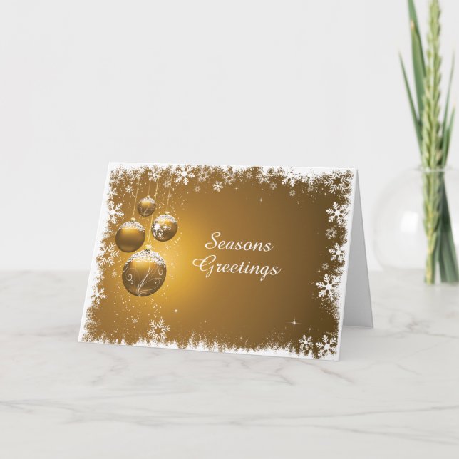 Cartão Ouro de Natal com lâmpadas e neve (Frente)
