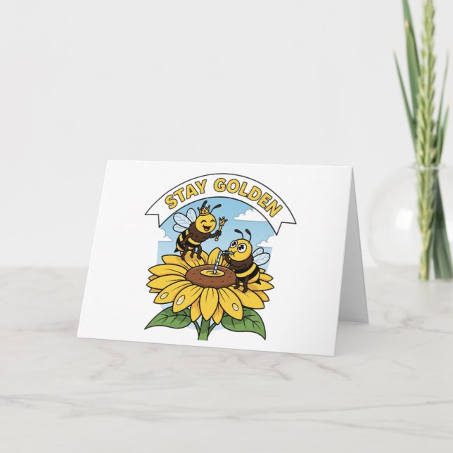 Cartão Ouro de permanência - Ilustração de abelha e flor (Frente)