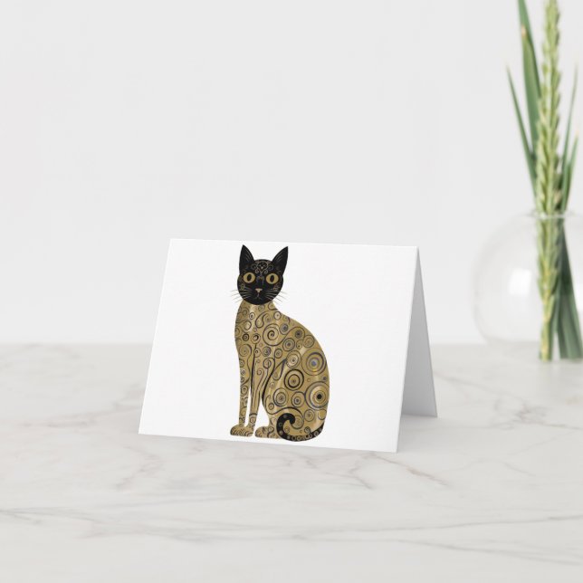 Cartão Ouro Decorativo Gustav Klimt Estilo preto de Gato (Frente)