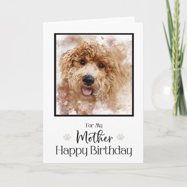 Cartão Ouro Doodle Cavapoo Feliz Aniversário Mãe (Frente)