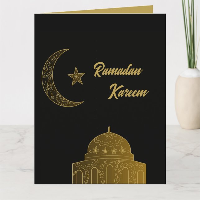 Cartão Ouro e Preto Feliz Ramadan Kareem 2026 (Frente)