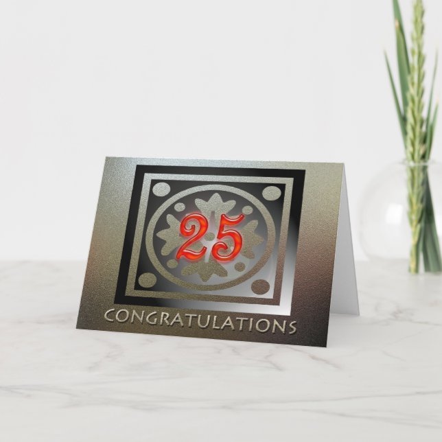 Cartão Ouro Elegante de 25 de Aniversário do Funcionário  (Frente)