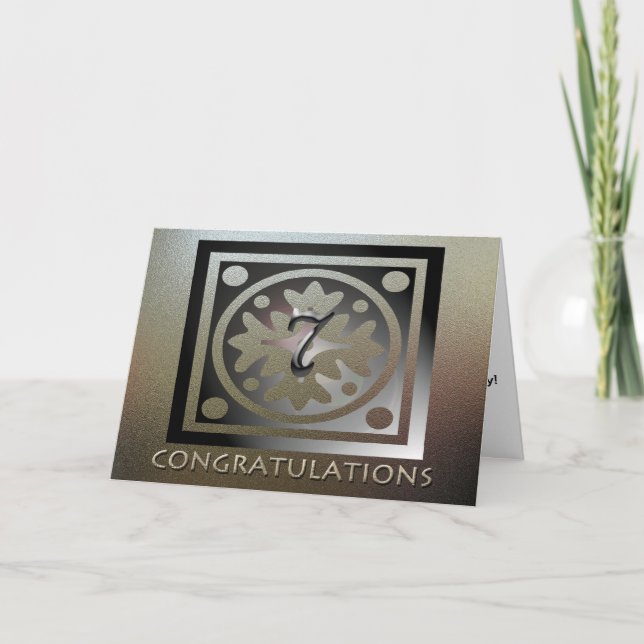 Cartão Ouro Elegante de 7 de Aniversário do Funcionário (Frente)