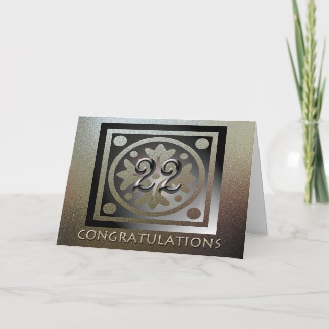 Cartão Ouro Elegante do 22.º Aniversário do Funcionário (Frente)