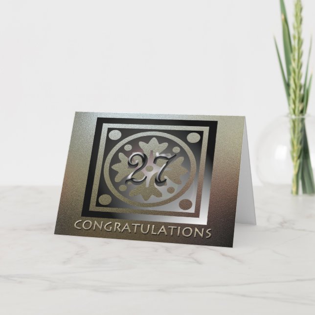 Cartão Ouro Elegante do 27.º aniversário do funcionário (Frente)