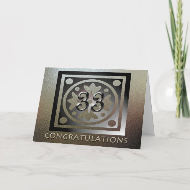 Cartão Ouro Elegante do 33.º Aniversário do Funcionário (Frente)