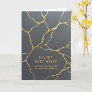 Cartão Ouro Escuro Kintsugi Rachaduras Feliz Aniversário