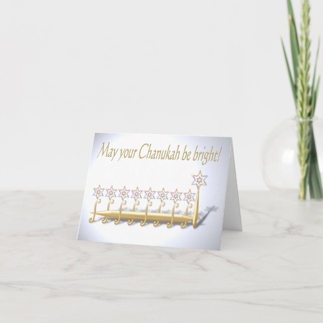 Cartão Ouro Fantasy Floral Menorah para Chanukah (Frente)