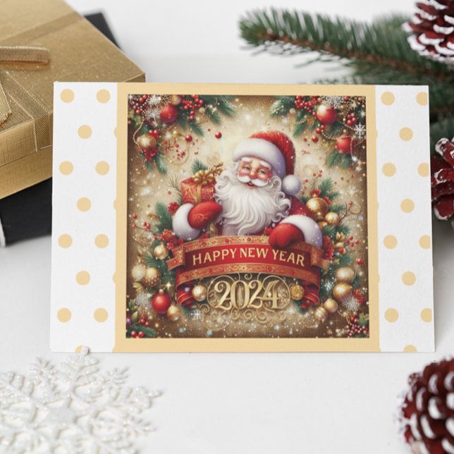 Cartão Ouro Feliz ano novo Santa Claus personalizado (Santa Claus Happy New Year gold personalized Card)