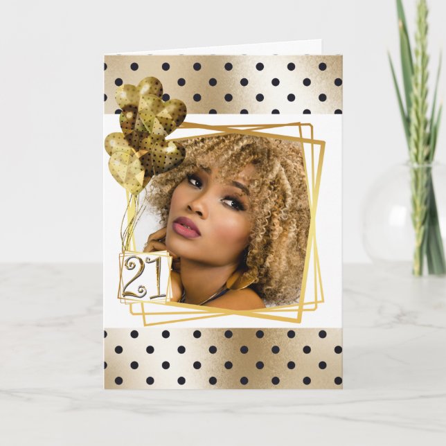 Cartão Ouro preto de bolinhas moderna 21 balões de rua (Frente)