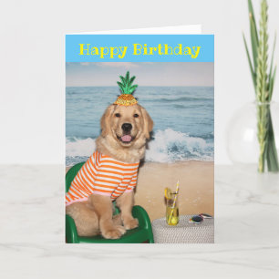 Cartão Ouro Retriever Birthday Beach Cadeira Puppy