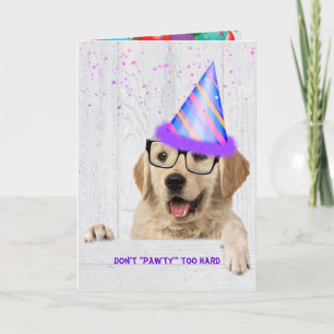 Cartão Ouro Retriever Dog com chapéu de festa