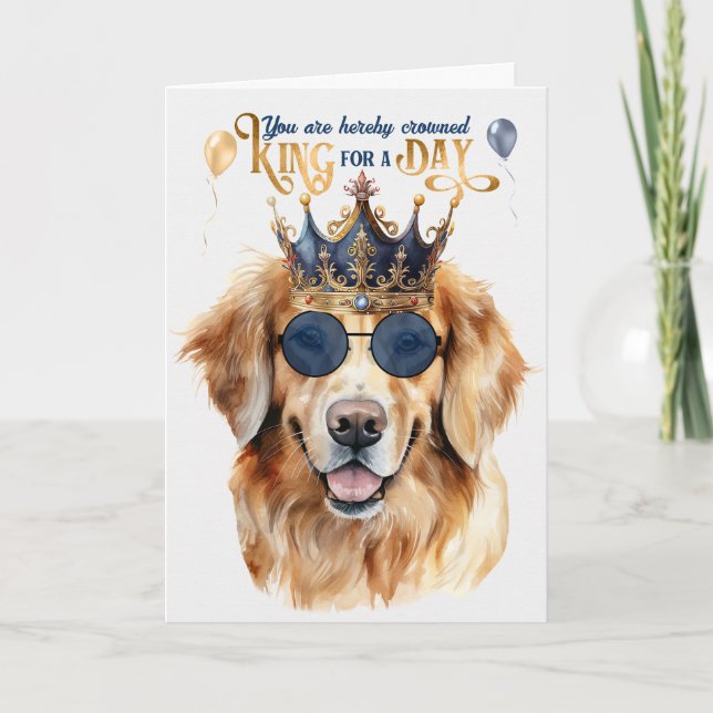 Cartão Ouro Retriever Dog King para um Dia de Aniversário (Frente)