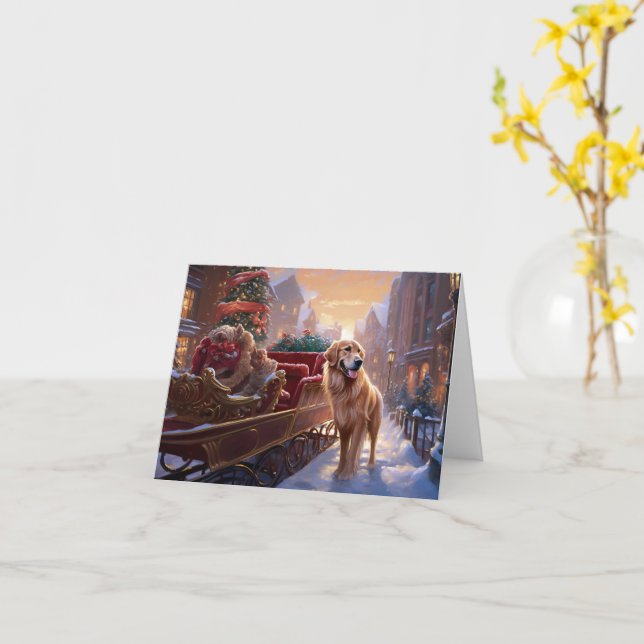 Cartão Ouro Retriever Natal Festivo (Flor Amarela)