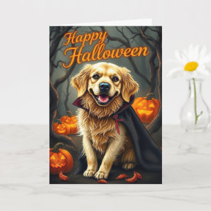 Cartão Ouro Retriever Puppy com Pumpkins Halloween