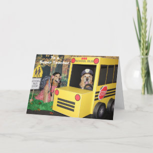Cartão Ouro Retriever School Bus Professor Obrigado